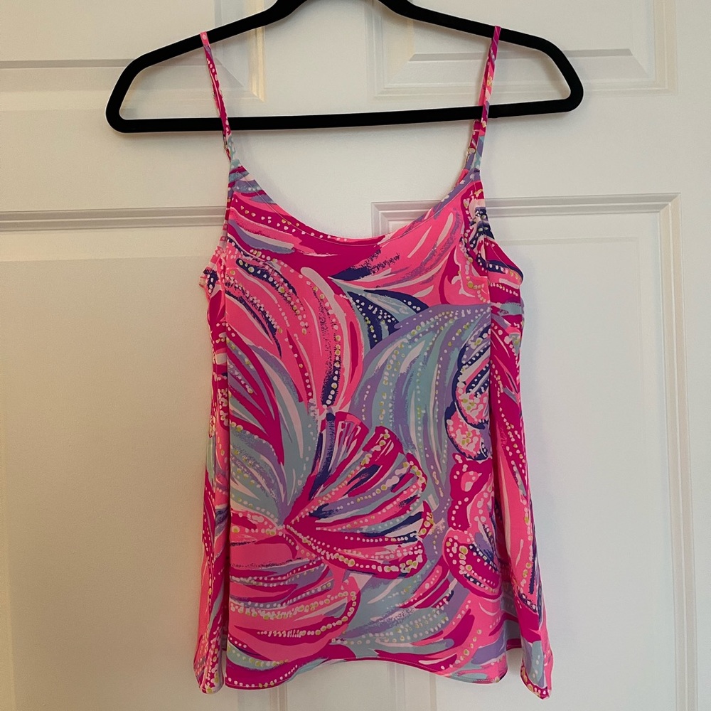 Lilly Pulitzer Graycee Silk Top | XXS | Magenta Oh My Guava 100% Silk